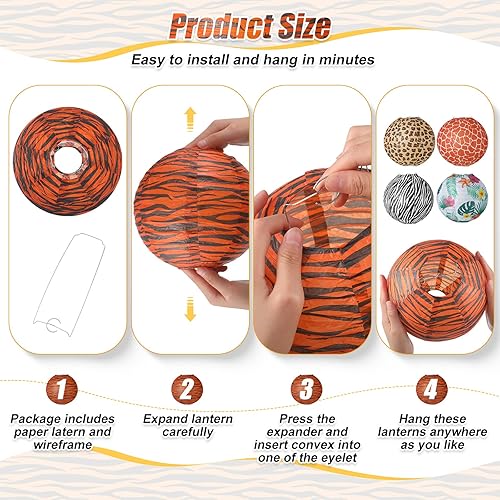 Miniatura 3 de Buryeah Juego de 20 piezas de decoración de cumpleaños con temática de selva, 12 linternas de papel con estampado de animales, 6 fundas de mesa con
