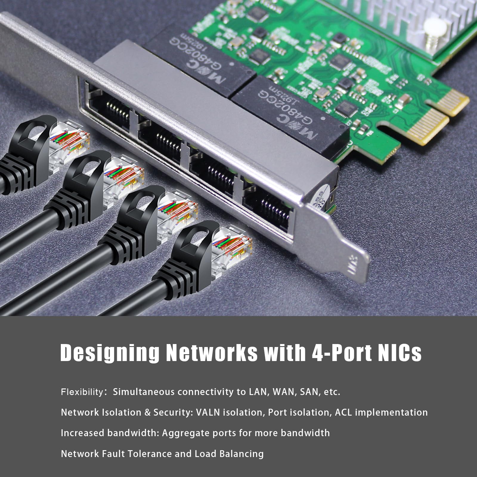 GLOTRENDS ST7314 Scheda di rete Gigabit a 4 porte con controller RTL8111H, porta LAN Ethernet RJ45, interfaccia PCIE 2.0 X1, staffa standard e a basso profilo