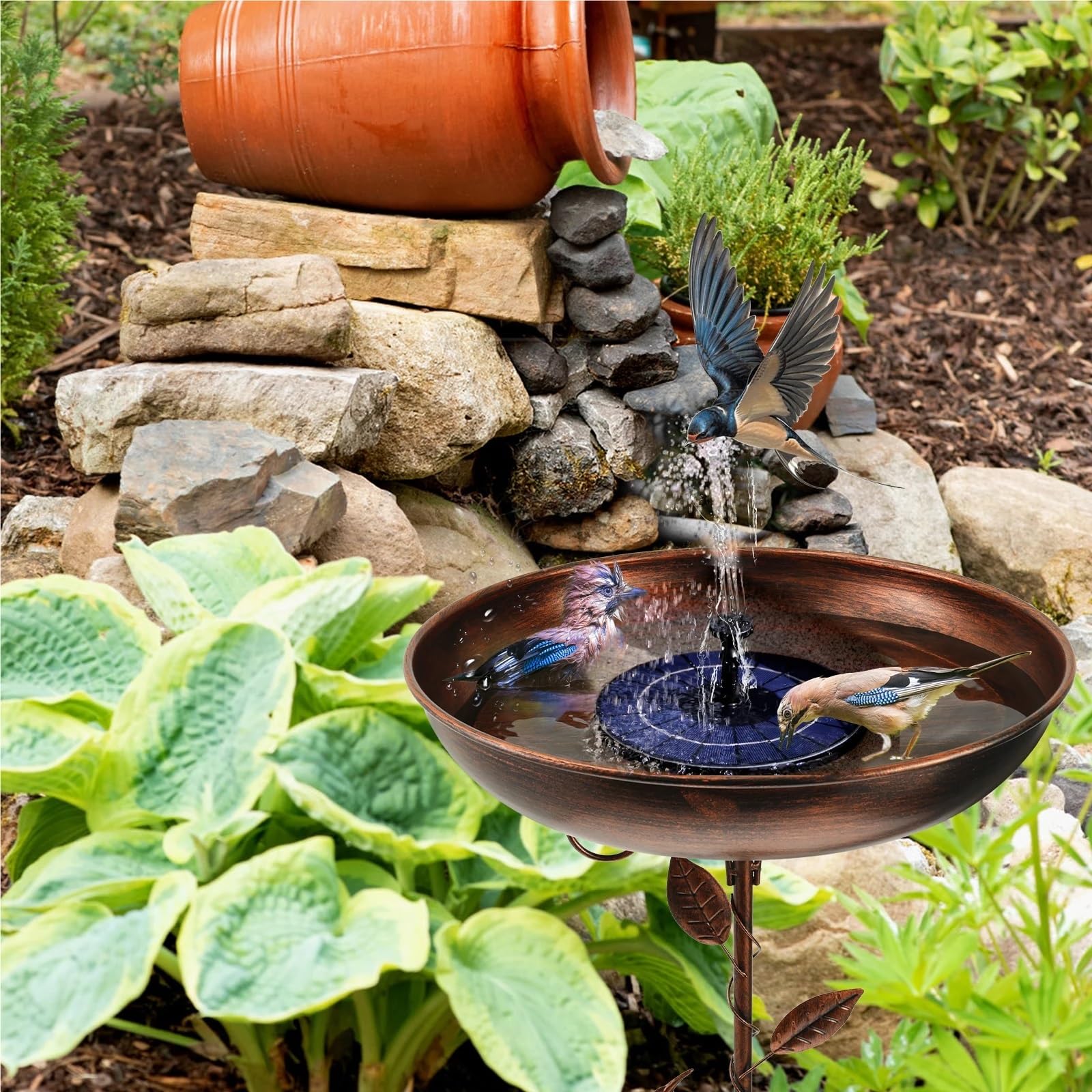 Metal Bebedero pajaros con Pie Comedero for pájaros, comedero for de 32 Pulgadas | Bebedero for pájaros independiente for jardín, Patio, patio, césped, bebedero for pájaros de pie