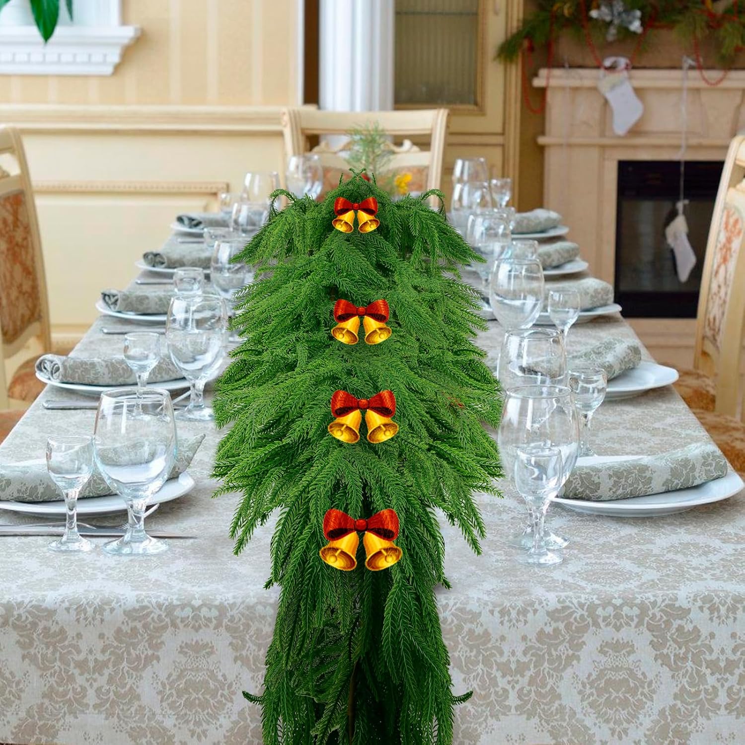 2Pcs 9 FT Artificial Norfolk Pine Garlands, Realistic Christmas Garland Thickness Real Touch Winter Greenery Garland for Table Mantle Wall Indoor Outdoor Christmas Decor - Image 6