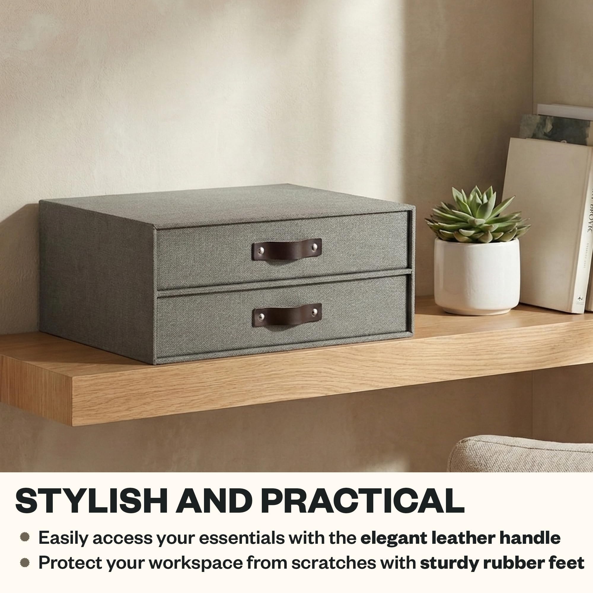 Bigso Birger 2-Drawer Canvas Fiberboard Easy Pull Handle Document Letter Box Desktop Drawers for Loose Papers and Documents — view 7