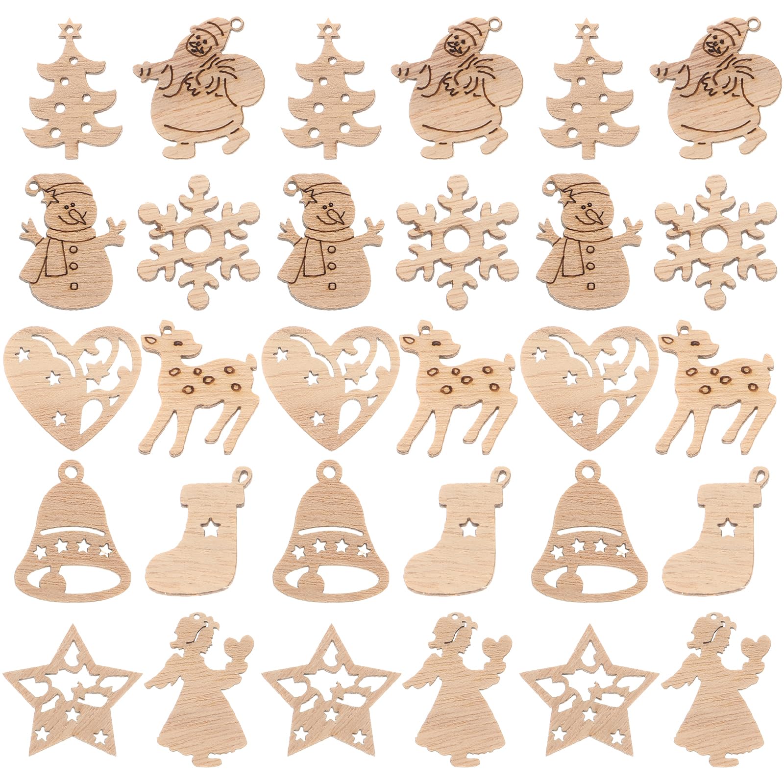 50 piezas de mini adornos de Navidad de madera sin terminar, adornos de Navidad de madera, mini rebanadas de madera en blanco, manualidades de Navidad para vacaciones, invierno, árbol de Navidad,