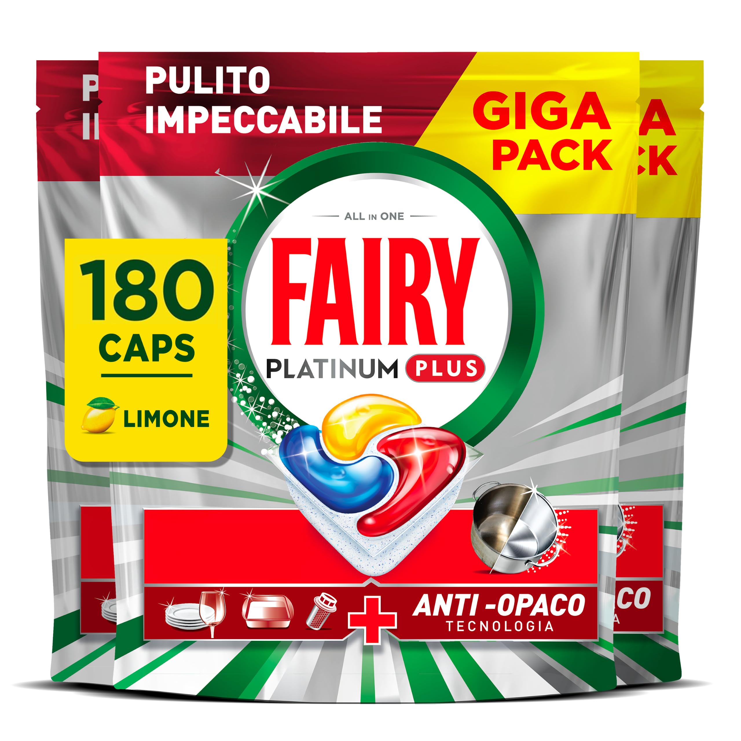 Fairy Platinum Plus Pastiglie Lavastoviglie Limone, Anti-Opaco