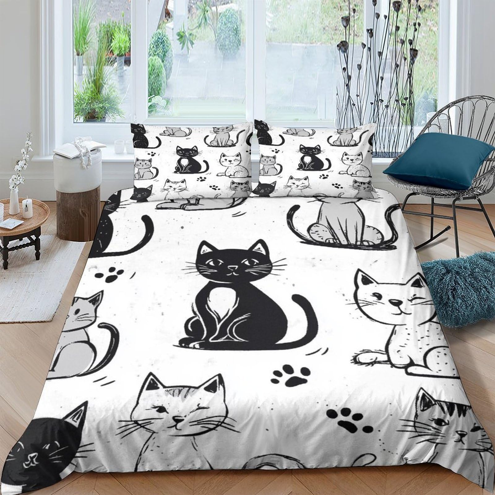 Ctjqhvkz Style-9 3D Printed Black Cat Fitted Sheet Microfiber Soft Cartoon Paw Mattress Cover For Bedroom Guest Room Dorm Decor Single（135X200cm）