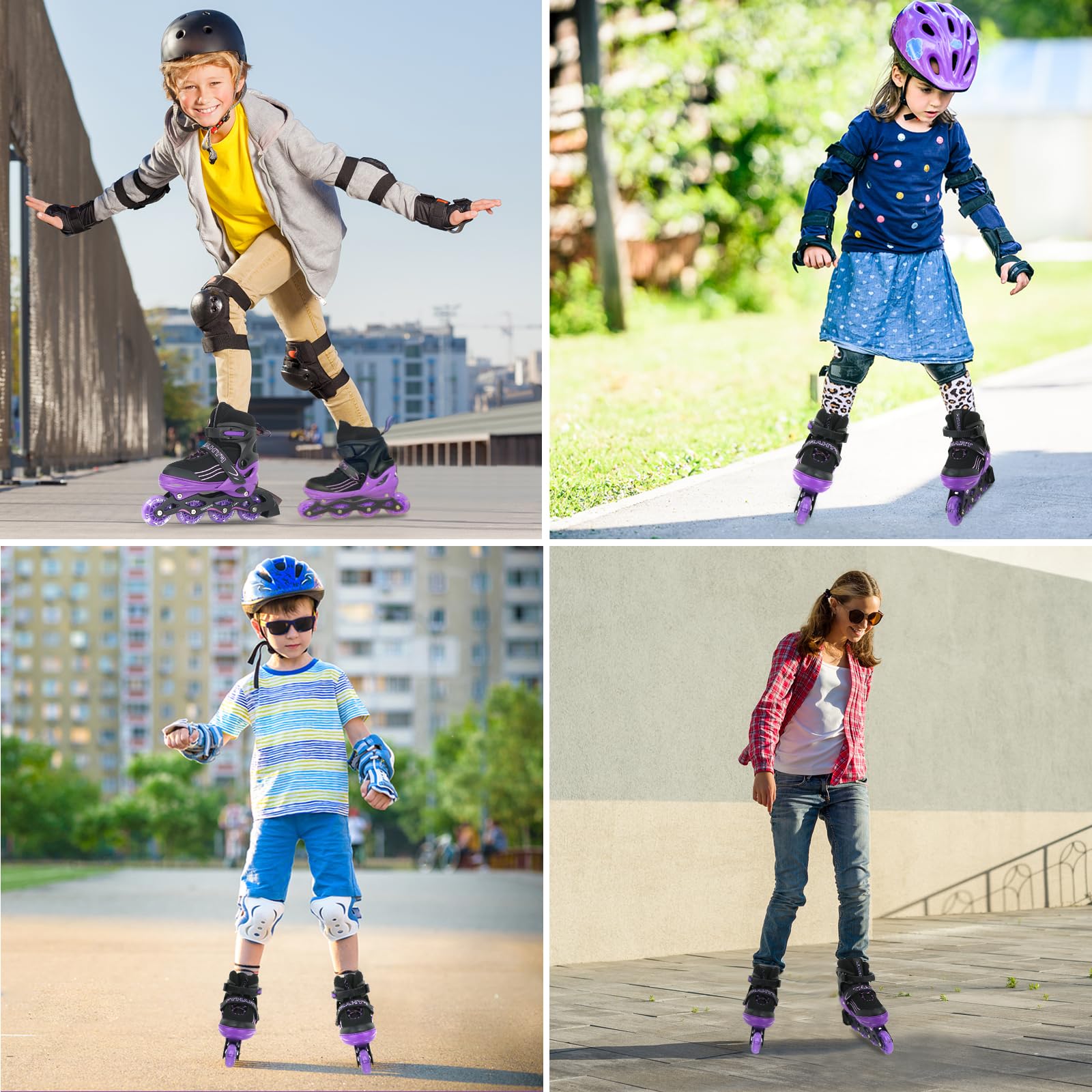 Rollers en Ligne pour Enfants Filles et garçons, Taille réglable, pour Enfants, Adultes, Patins à roulettes pour l'intérieur et l'extérieur, Noir et Blanc