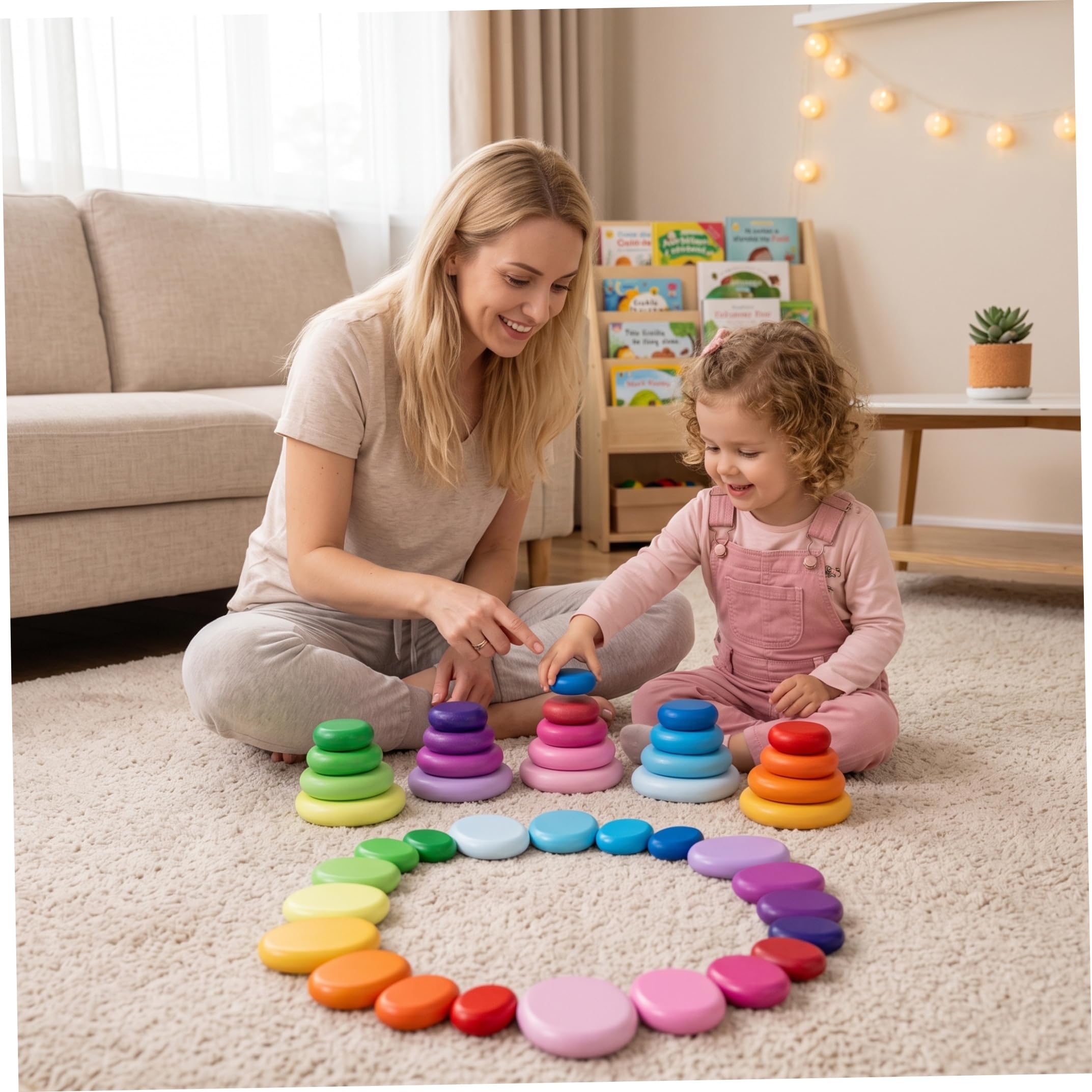 Juguetes apilables para niños pequeños de 1 a 3 años, Bloques de Madera para niños pequeños de 1 a 3 años – Juego Creativo de Piedras apilables de Madera de arcoíris