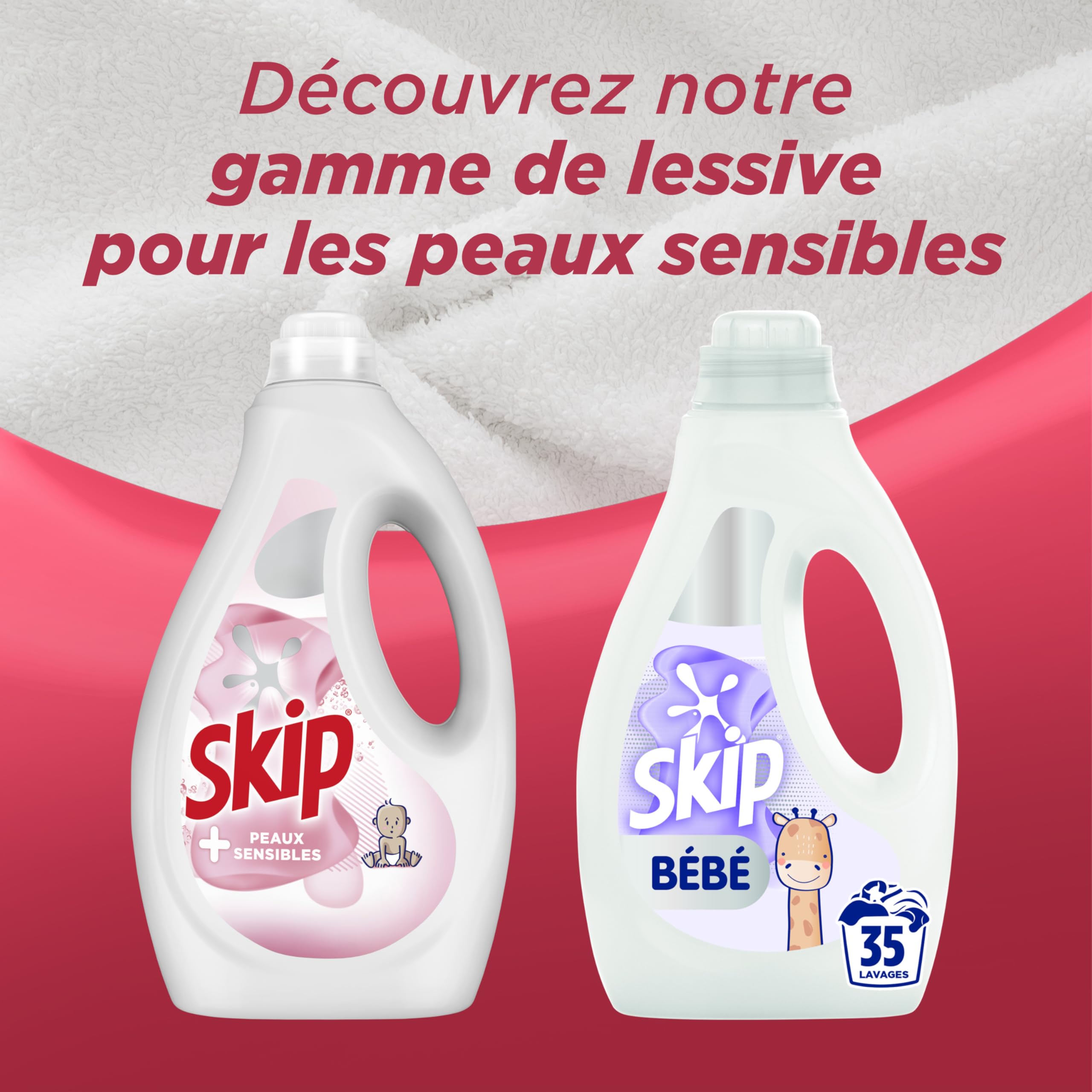 SKIP - Lessive Liquide Peaux Sensibles - Contre les taches tenaces - Parfum léger et agréable - Testée dermatologiquement - Lot de 5x37 lavages
