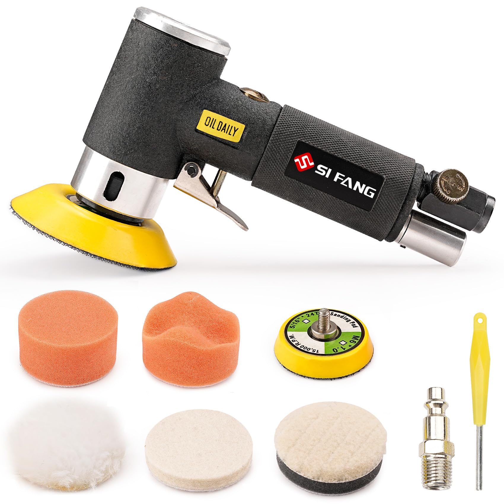 SI FANG Black 2" 3" Mini Orbital Air Sander & Polisher Kit for Auto Body Work