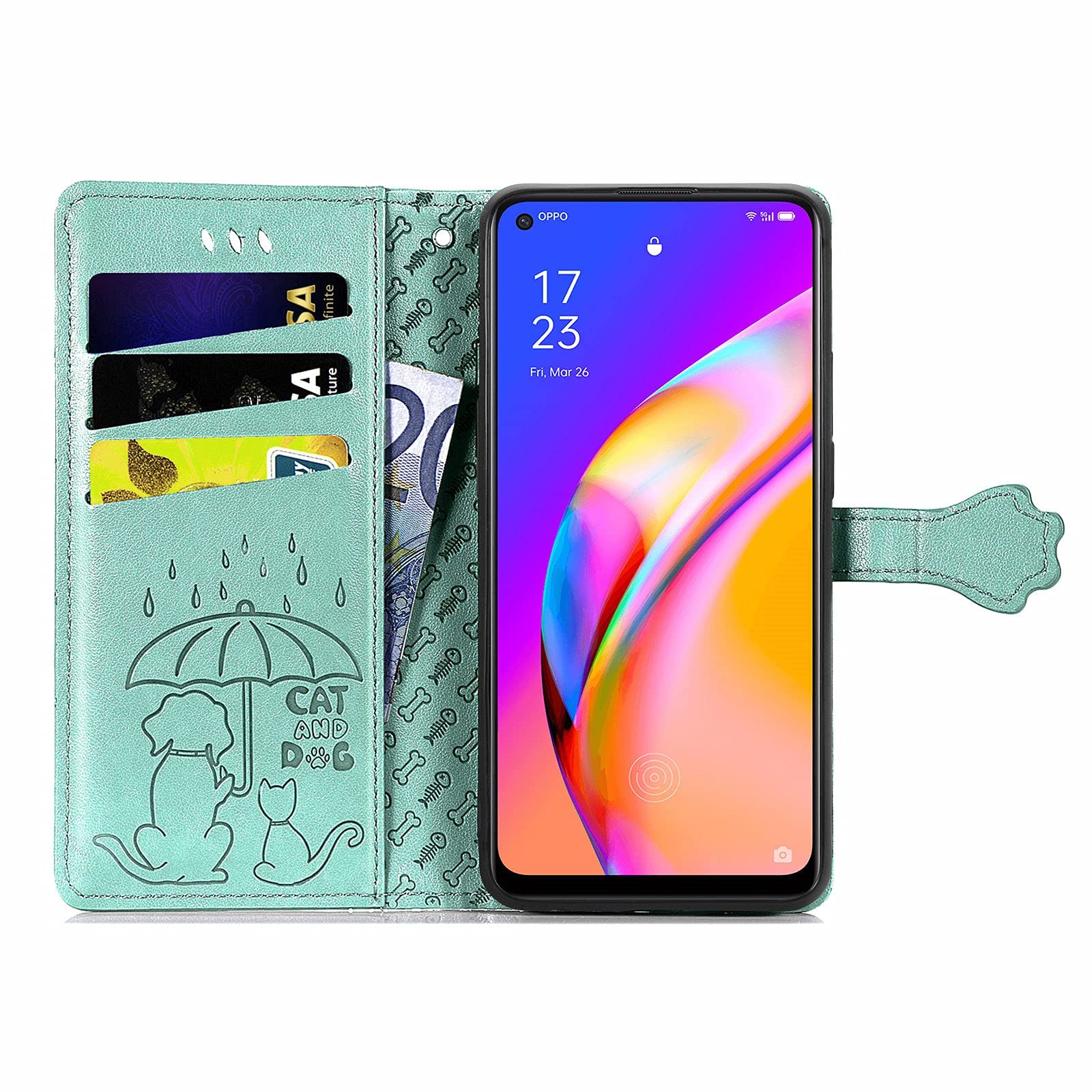 Cover Portafoglio Per Oppo A94 5G - Pelle Goffrata Con Motivo Grigio - Custodia Magnetica Con Slot Per Carte