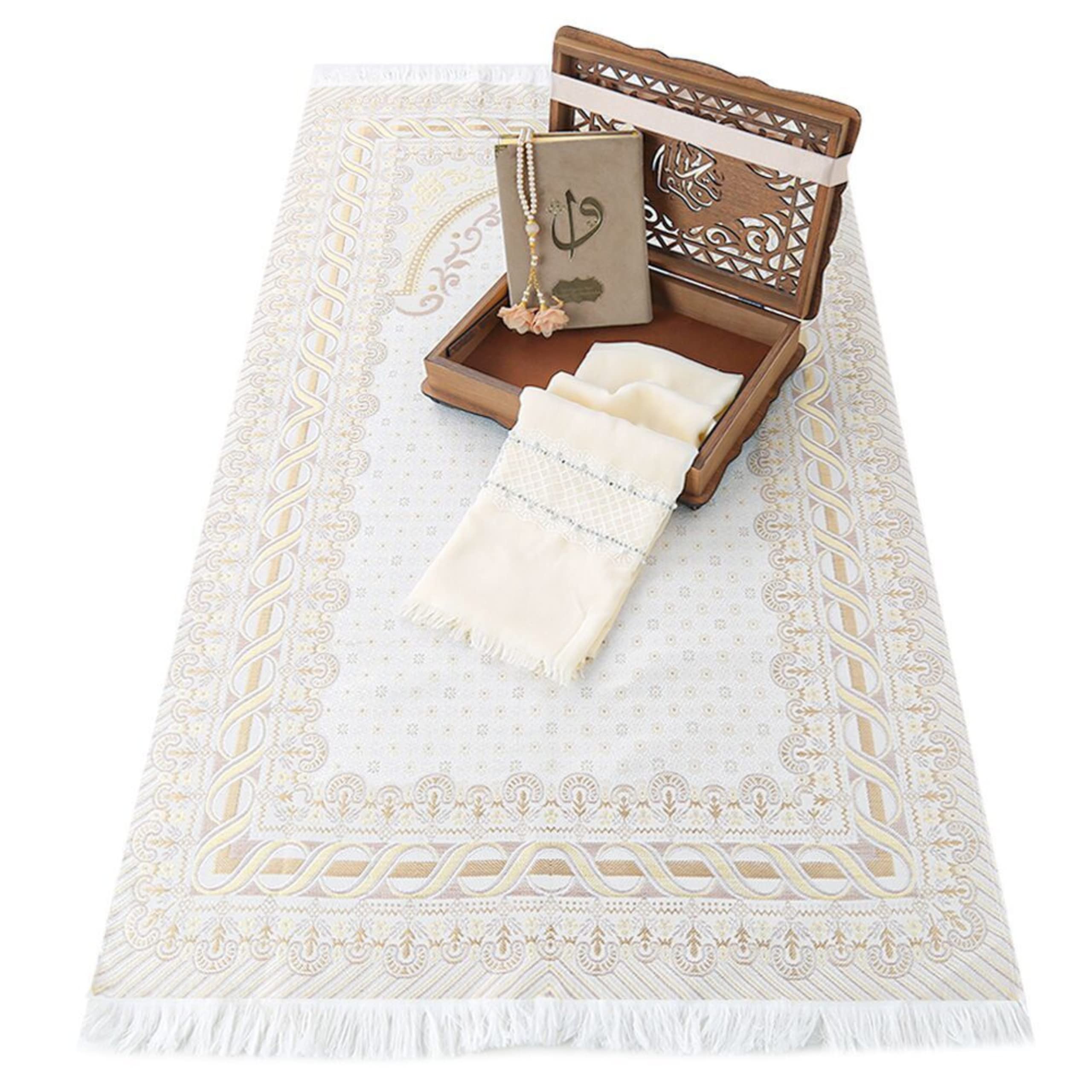 VOGUEHOMEDECOR Quran Lux Shawl Misbaha Prayer Rug Set In Wooden Box - Luxury Islamic Gift For Women - View #3