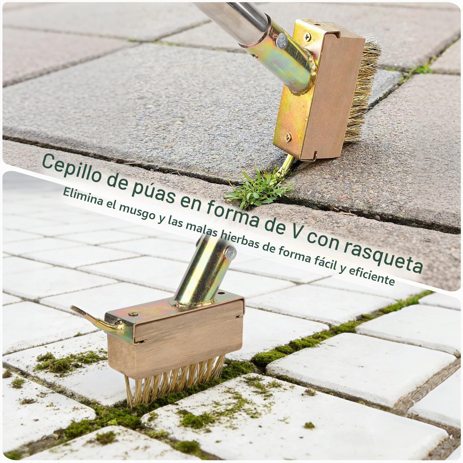 Cepillo de deshierbe 2 en 1 con mango telescópico (160 cm), raspador para juntas de jardín con cuchilla raspador y cepillo de malezas, para limpieza juntas pavimentadas, bordes y eliminación de