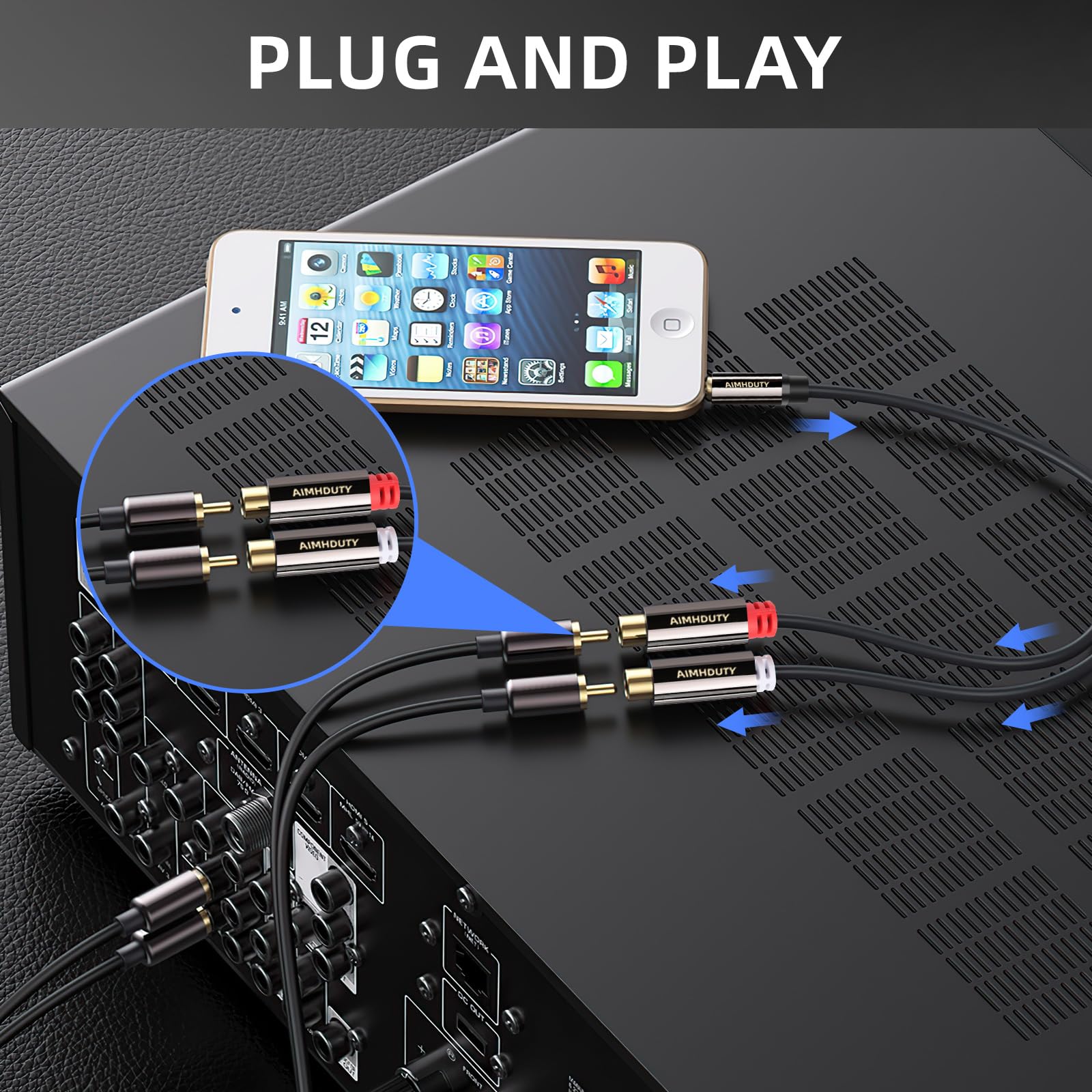 Cavo splitter da RCA a Aux, adattatore audio stereo da maschio 3,5 mm a 2RCA femmina, connettore da 1/8 a RCA, cavo audio stereo ausiliario Hi-Fi per iPhone, tablet, computer, MP3