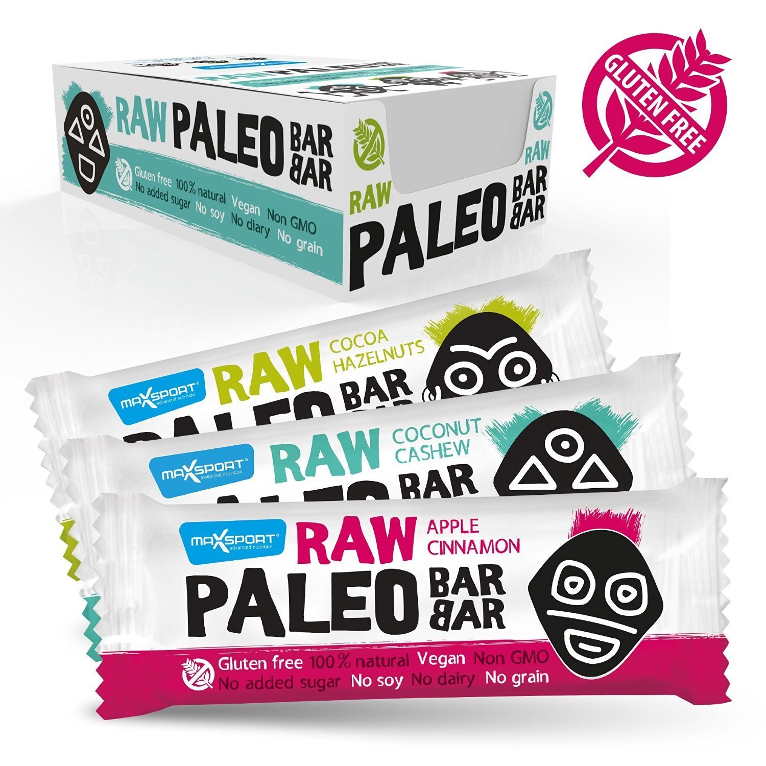 Maxsport Nutrition Raw Grezzo Paleo Vegan glutine libero Proteina crudité chiavistello - Plant Proteina, Coconut oil, Chia seeds, 20 x 50g Mix Box