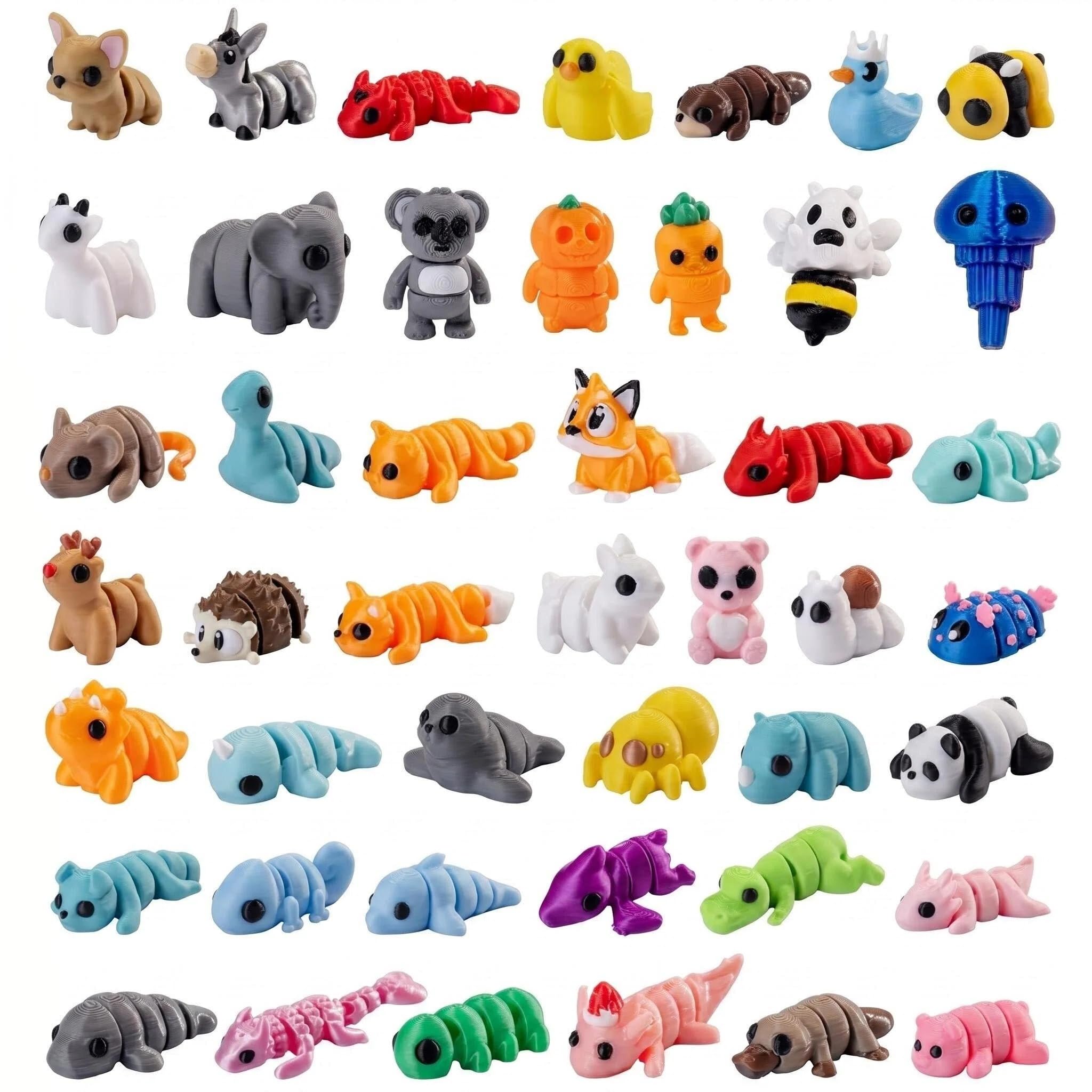 30Pcs 3D Printed Animal Figures Movable Joint Miniature Collectibles Cute Flexible Articulated Fidget Different Small Animals Toys for Home Office Desk Decor Fidget Toys and Photography Props
