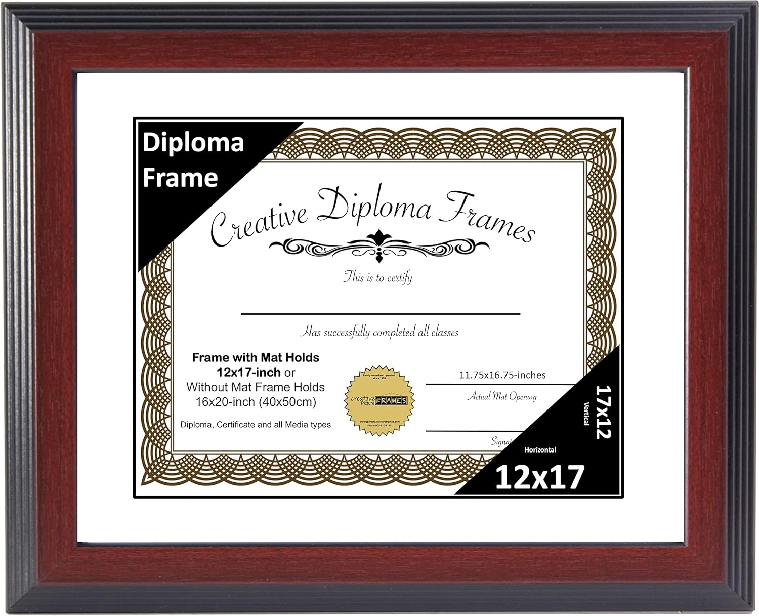 Creative Picture Frames 12x17 Mahogany Finish Diploma