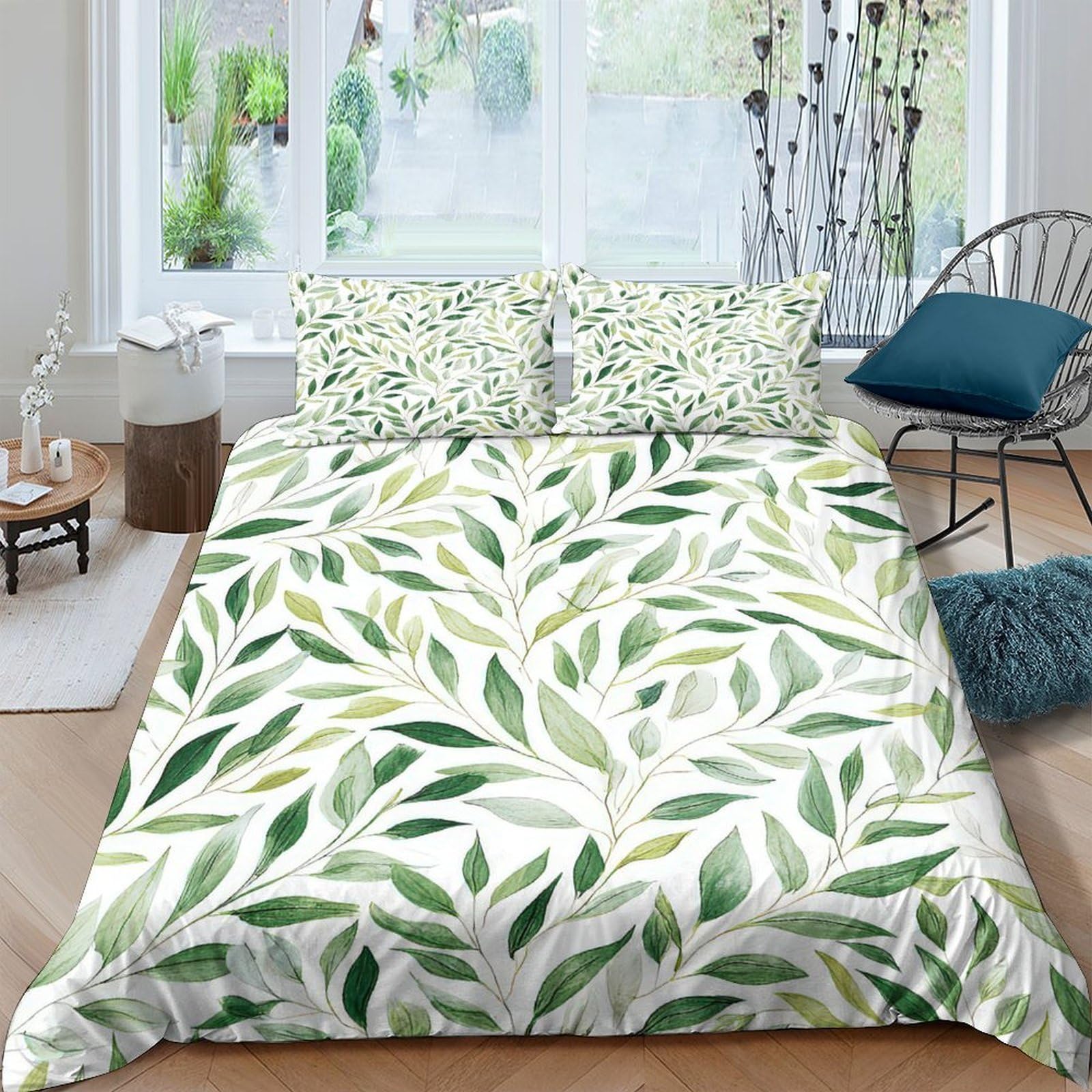 Ctjqhvkz Style-3 3D Printed Green Leaf Fitted Sheet Microfiber Soft Botanical Mattress Cover Anti-Slip Machine Washable For Bedroom Guest Room Decor Single（135X200cm）
