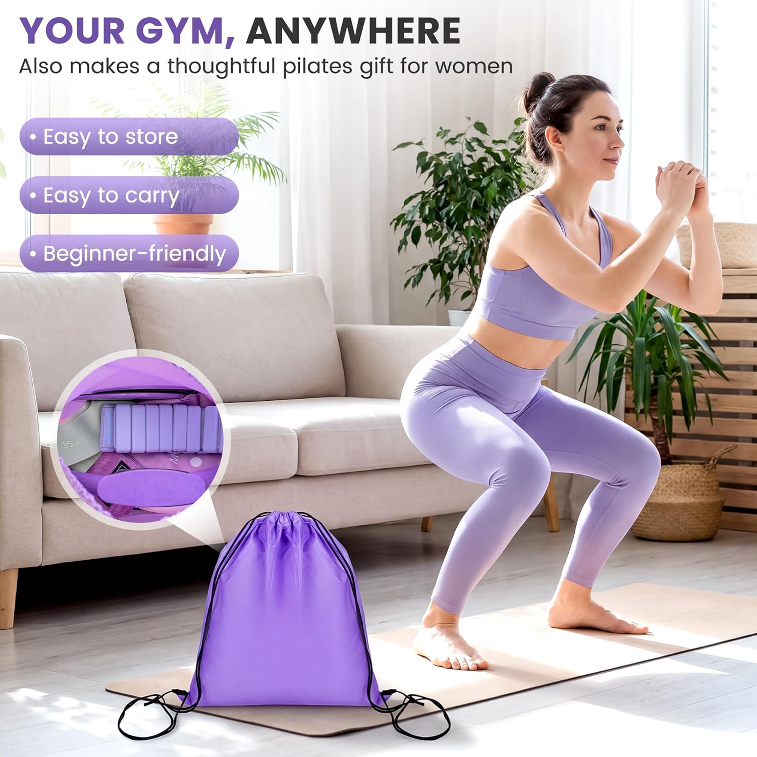 Home Pilates Kit for Women, 18 Piece Pilates Set with Silicone Ankle & Wrist Weights, Ring, Ball, 8 Resistance Bands, Sliders, Grip Socks & Workout Guide