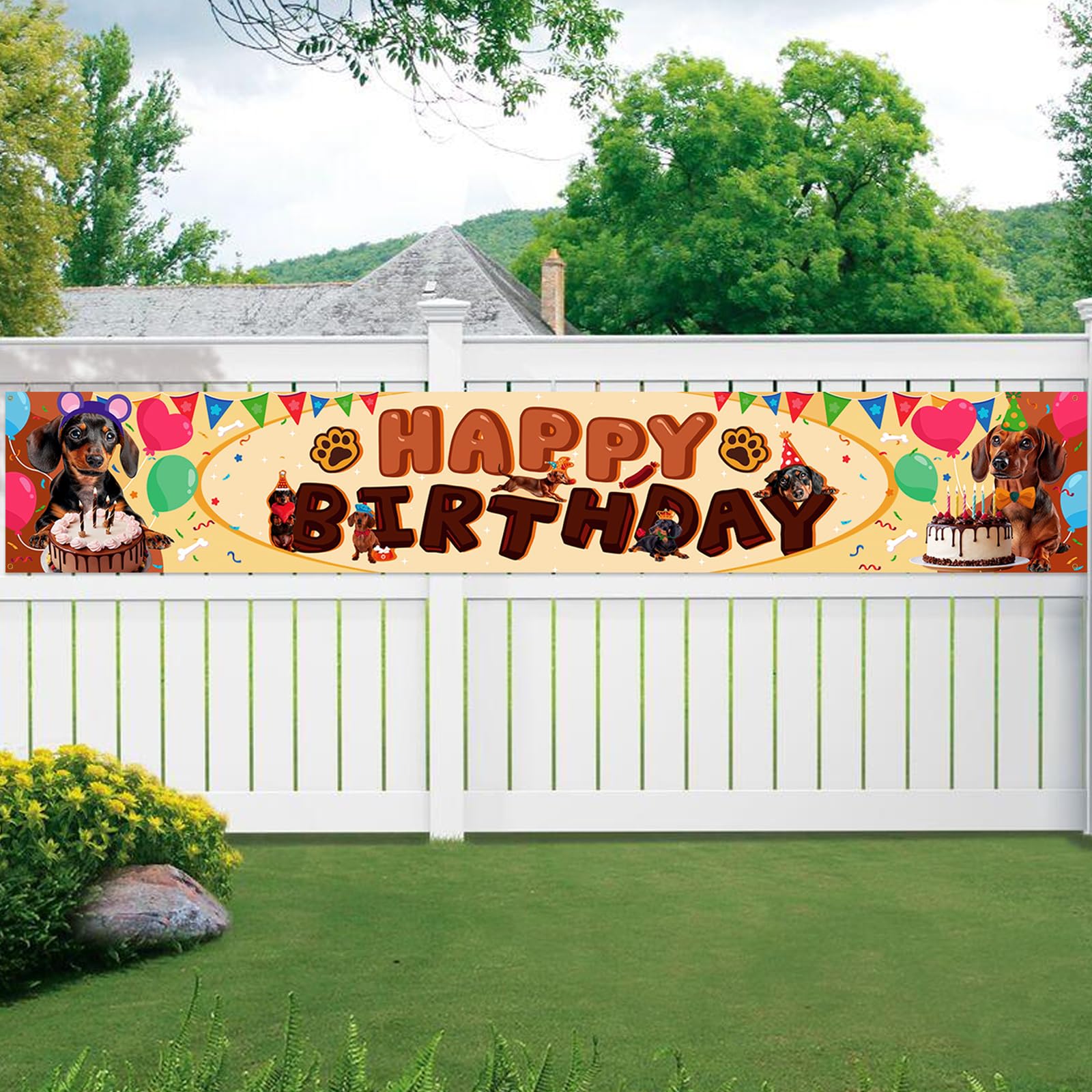 Cartel de feliz cumpleaños con temática de perro salchicha, suministros de decoración de fiesta de cumpleaños de perro salchicha, decoraciones divertidas para perros. 9.8 x 1.6 pies