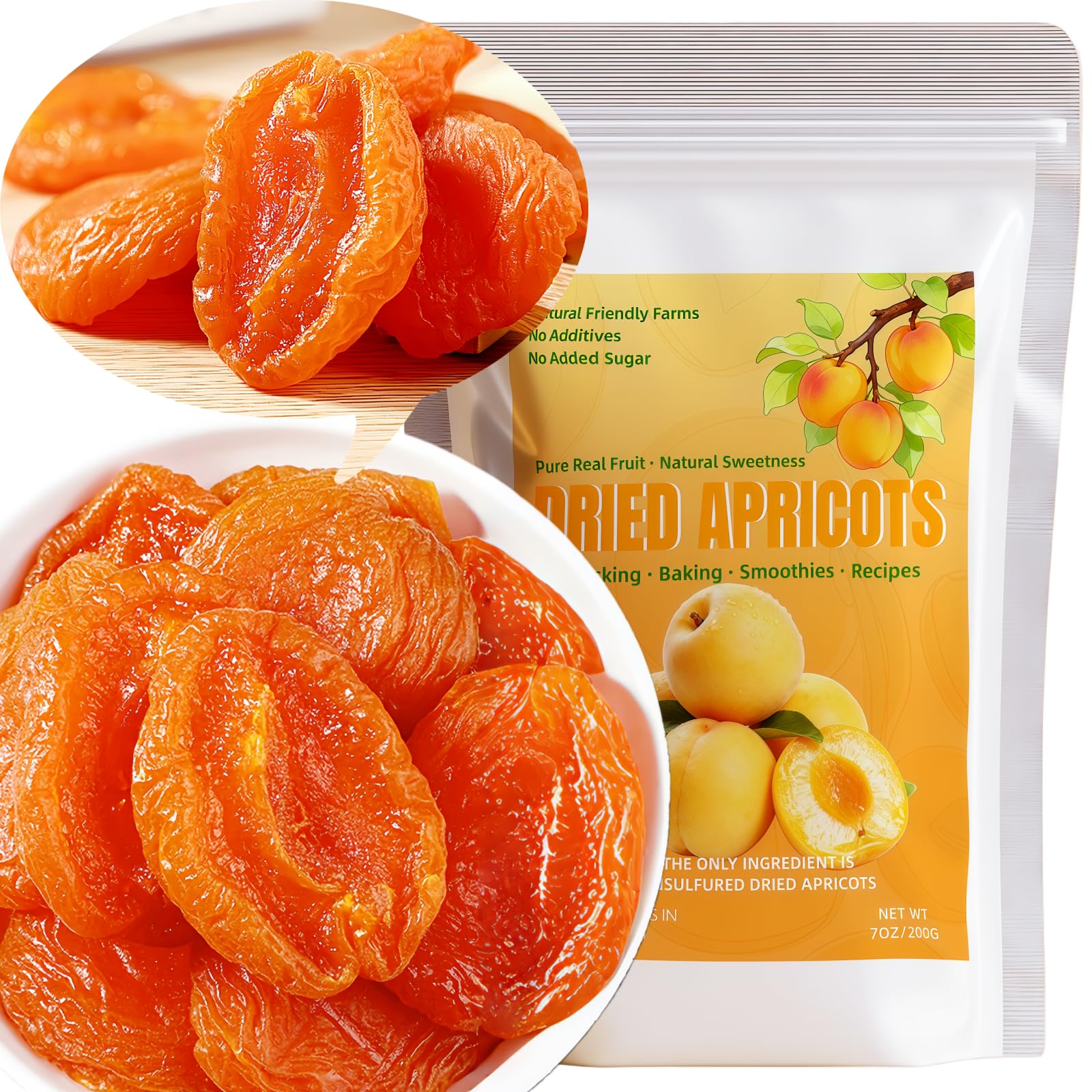 Thick-Cut Dried Apricots 7oz/200g | All-Natural, No Sugar Added, Tender & Chewy Superfood Snack | Apricots Perfect For Energy, Lunchboxes, Baking, Cooking & More | Resealable Bag
