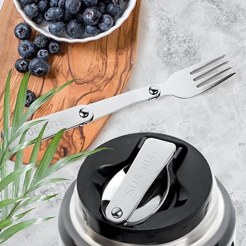 Miniatura 6 de Thermos FUNTAINER - Tarro de comida de 16 onzas, cuchara plegable multifuncional y tenedor de repuesto, vajilla portátil de metal plegable, cuchara