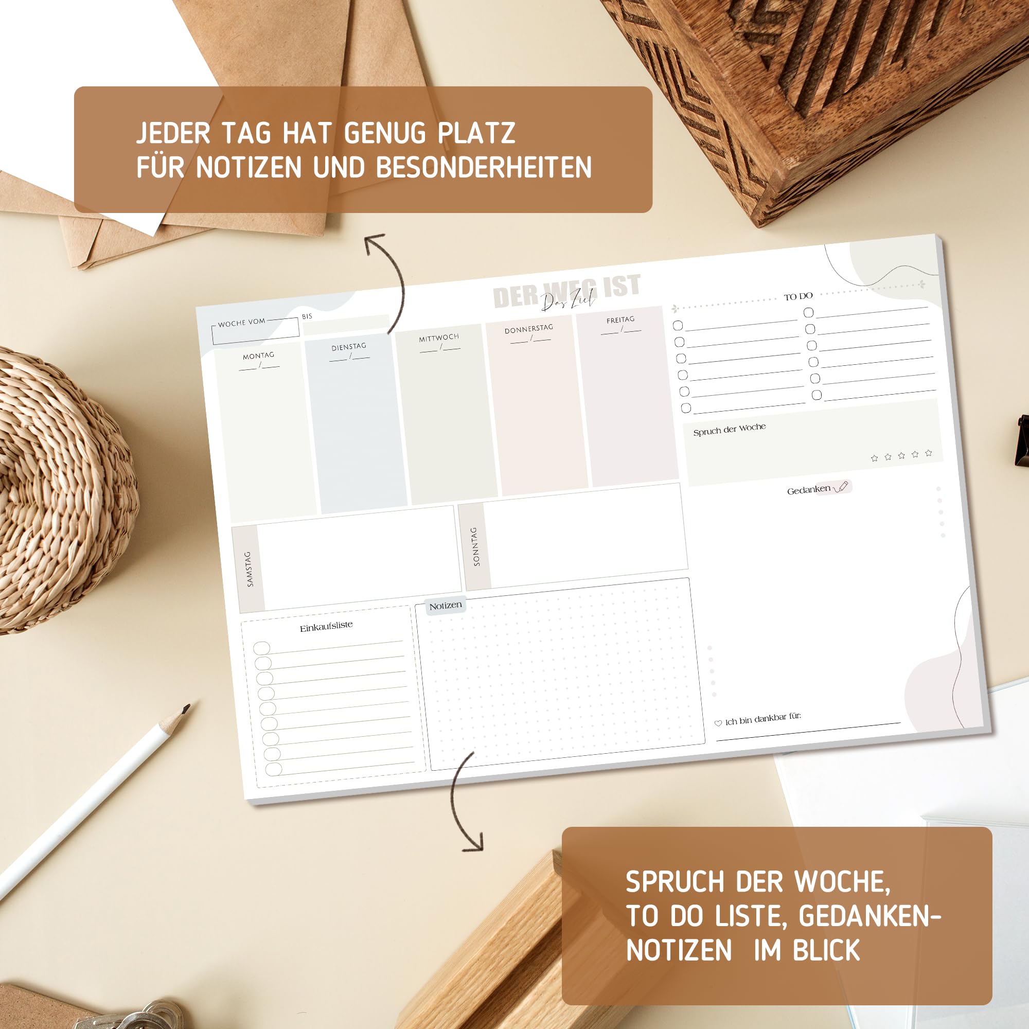 BIROYAL A3 Weekly Planner Pad - 50 Pages with To Do List - Multicoloured - 297x420mm, 280x420mm - Image 2