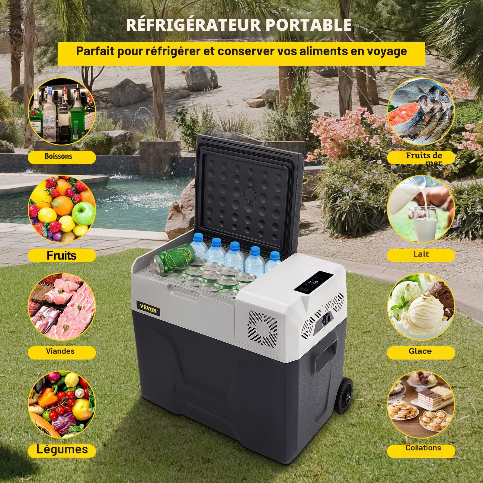 VEVOR Glacière Congélateur Voiture 50 L Portable Mini Frigo Silencieux 220V avec Panneau Numérique -20 à 20℃ pour Maison, Voiture et Camping