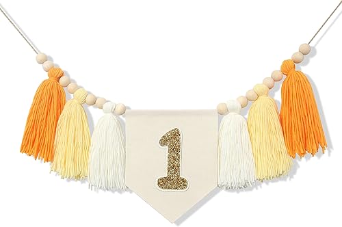 Miniatura 1 de BOOMPA Cartel bohemio para silla alta de primer cumpleaños, guirnalda de borlas de cuentas de madera, pancarta de borla para fiesta de primer