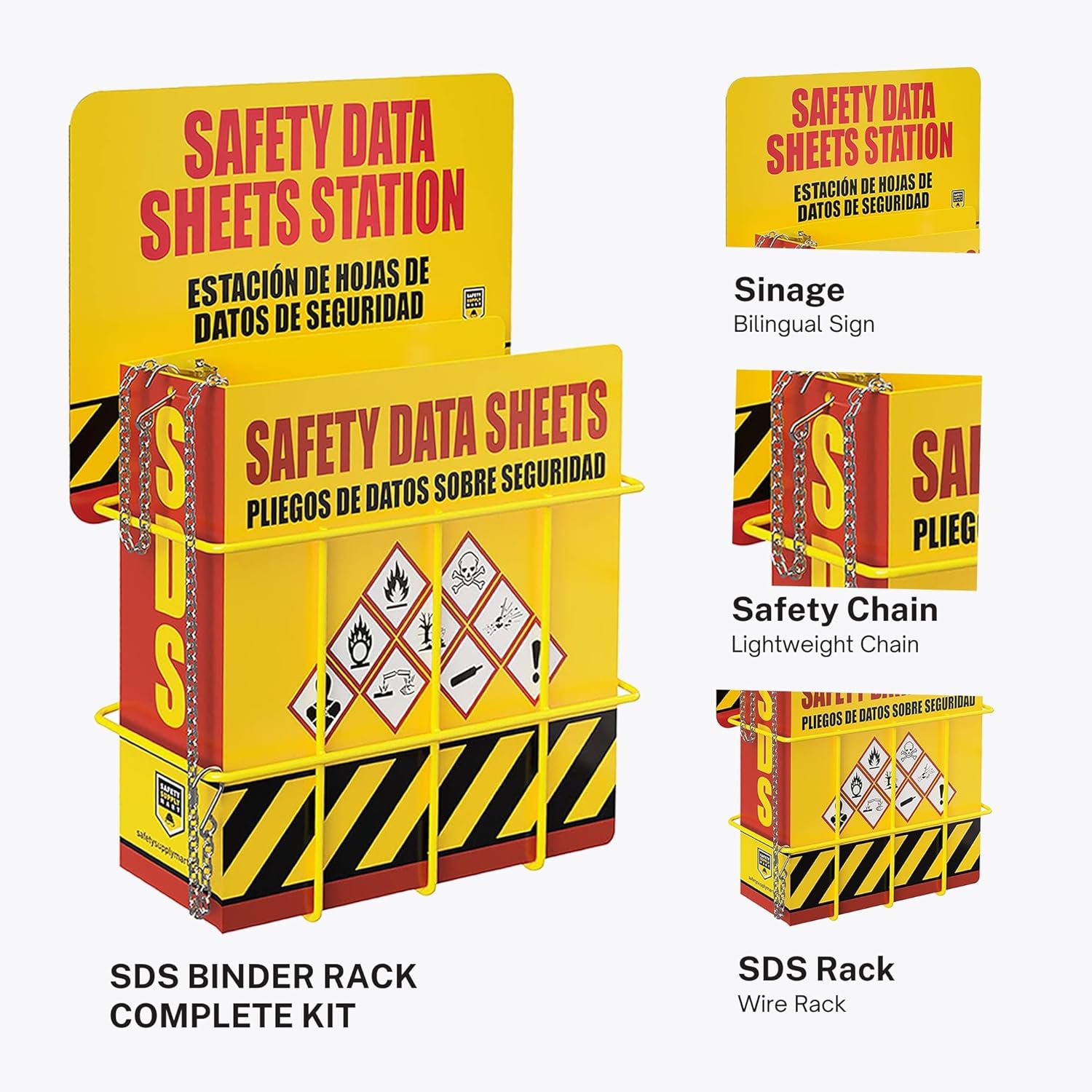 Performore SDS Binder Display Kit with 3 Inch Heavy Duty Ring Binder, Wire Rack, SDS Station Sign, Chain, Mounting Hardware, SDS Poster, Safety Data Sheet Binder Holder - 2 Pack