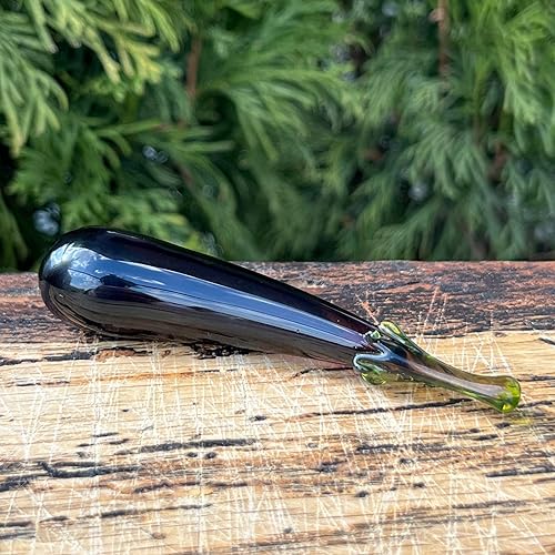 Miniatura 5 de Figura de berenjena de vidrio de 3.6 pulgadas, escultura vegetal soplada a mano, berenjena miniatura de vidrio fundido, adorno de estilo Murano,