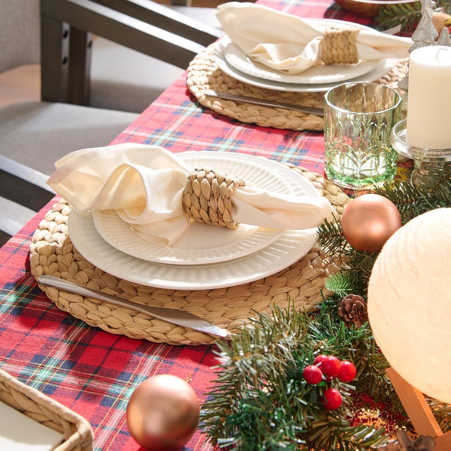 Set van 6 geweven maïsschilplacemats, ronde natuurlijke gevlochten