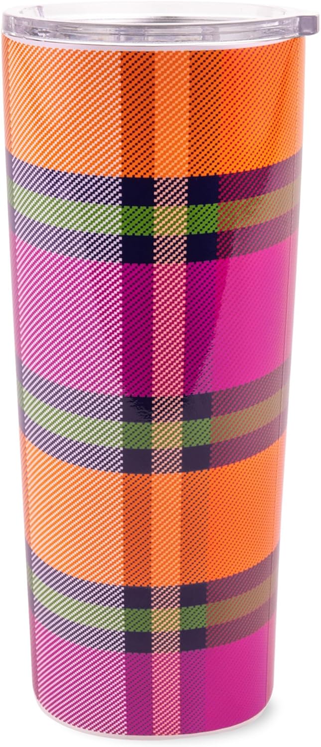 kate spade new york Cute Stainless Steel Mug, 24 Ounce Travel Tumbler, Double Wall Insulated Cup with Lid, Grand Plaid Duo - Image 2