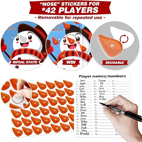 Miniatura 3 de Pin The Nose on The Snowman, juegos de fiesta de Navidad, suministros para niños, familias y grupos de adultos