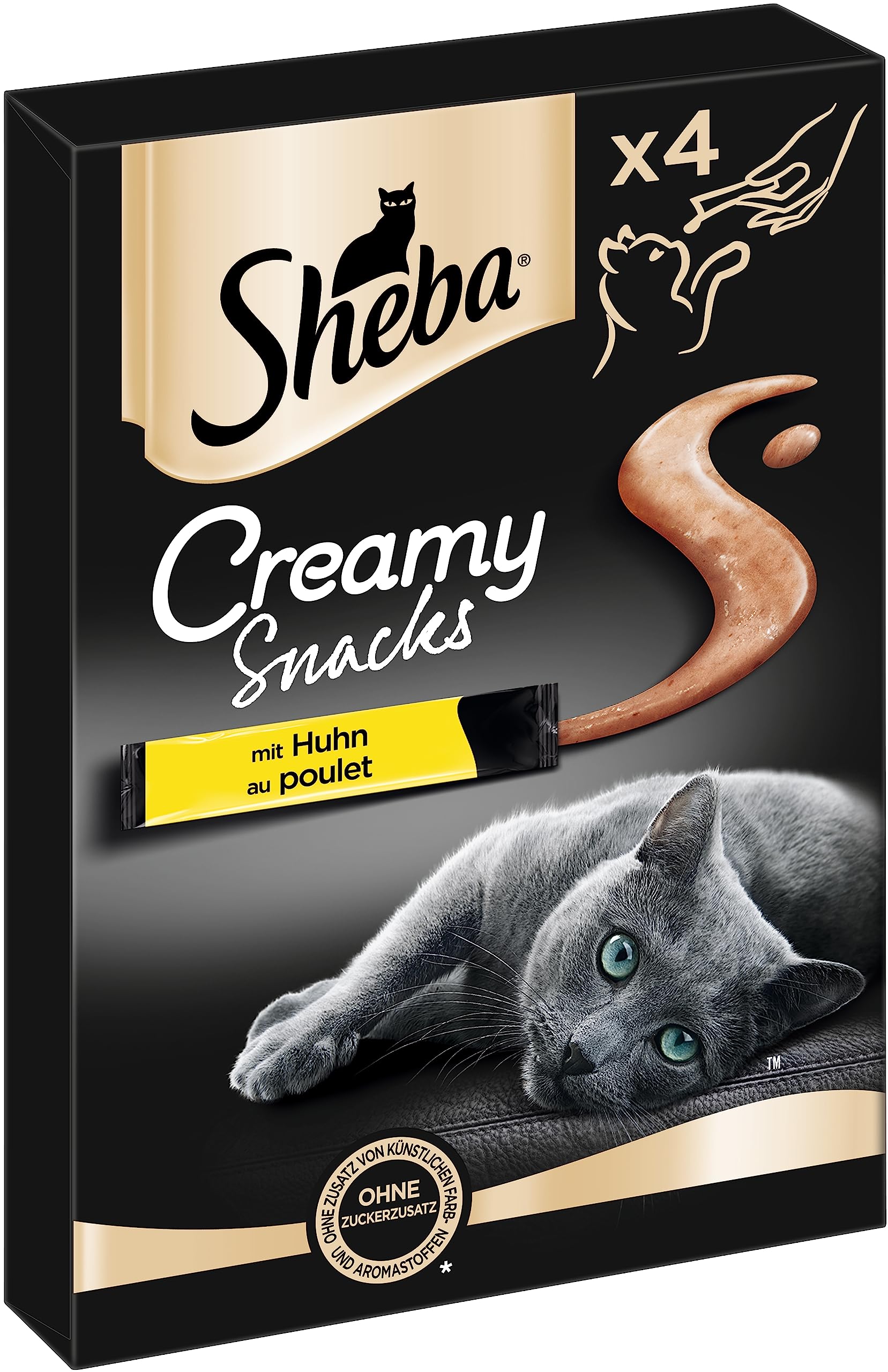 SHEBA Beutel Creamy Snacks für Katzen mit Huhn cremiger Snack in Portionsbeuteln 11 x 4 x 12g