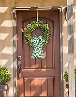 Vista 4 de Arcos grandes del día de San Patricio para corona, lazos de corona de trébol irlandés, lazos de hojas de trébol verde, lazos de arpillera blanca