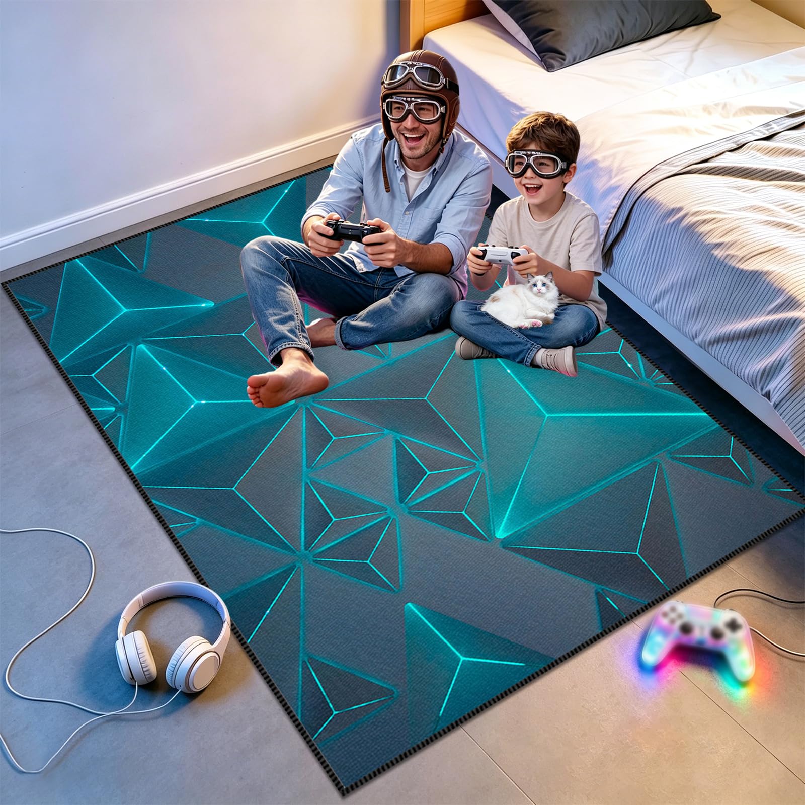 Tappetino Antiscivolo per Sedia da Gioco, Protezione per Pavimento per Scrivania, Tappeto da Gioco per Camera dei Ragazzi, Tappeto per Sedia Gaming, 3D Esports Tappeti, Tappeto Salotto 80 x 160cm