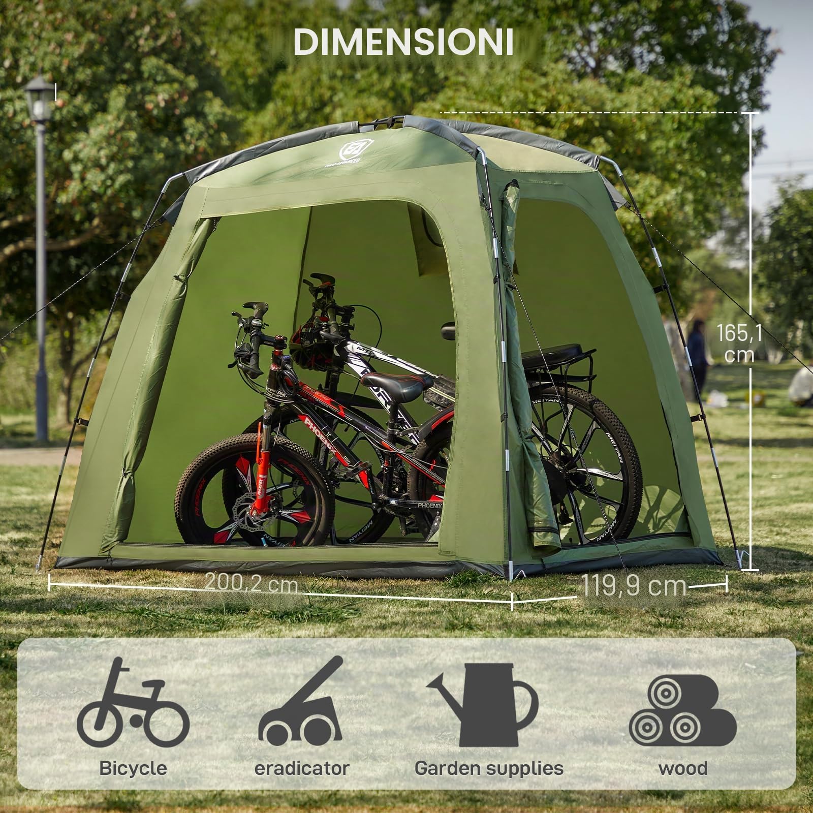 EVER ADVANCED Tenda portaoggetti per biciclette, per esterni, per bicicletta, moto, impermeabile e resistente alle intemperie, copertura per attrezzi da giardino, verde