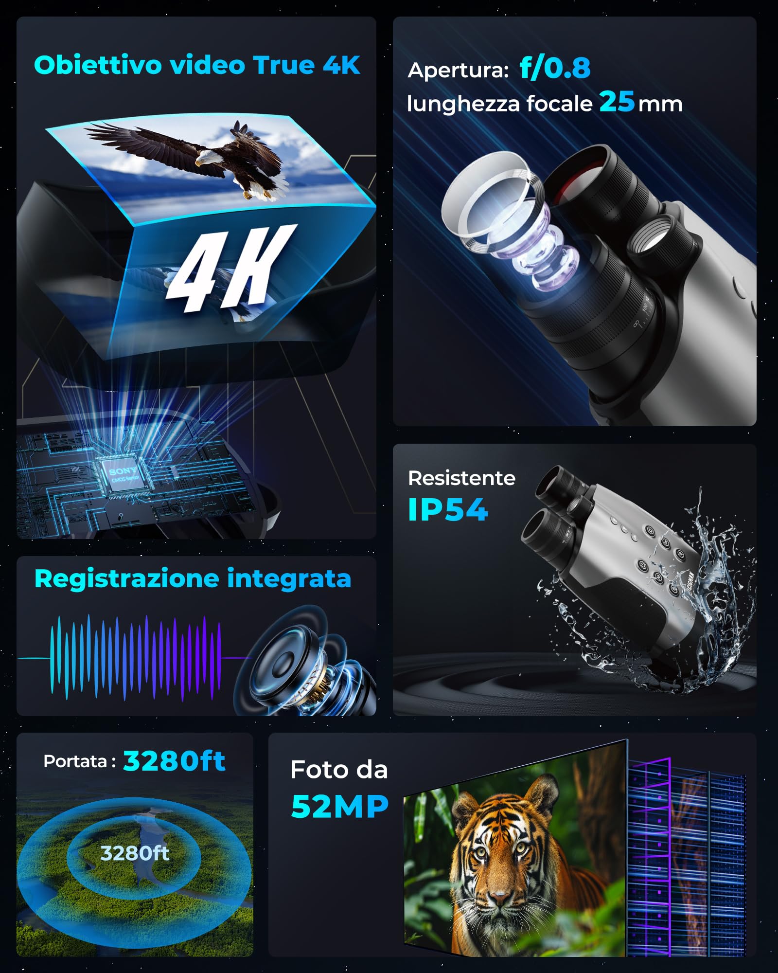 Binocolo per Visione Notturna CIGMAN Vero 4K, Occhiali a Infrarossi con Imaging a Colori in Scarsa Luce, Lenti a 7 Rivestimenti, Autonomia 18 Ore per Wildlife, Sicurezza, Avventura Outdoor