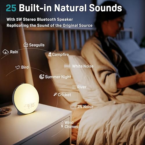Miniatura 2 de Reloj despertador Sunrise con sonido de ruido blanco con 25 sonidos relajantes, 17 luces nocturnas, altavoz Bluetooth despertador con luz