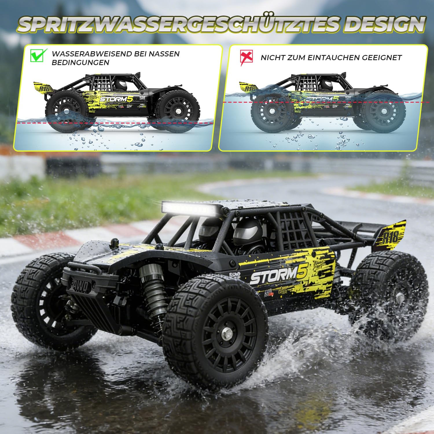 HAIBOXING 18856 1:18 4WD Ferngesteuertes Auto Offroad Monstertruck, 36 km/h Hochgeschwindigkeits RC Auto, Wasserdichter Geländewagen mit 2 Akkus, Spielzeug für Kinder und Erwachsene