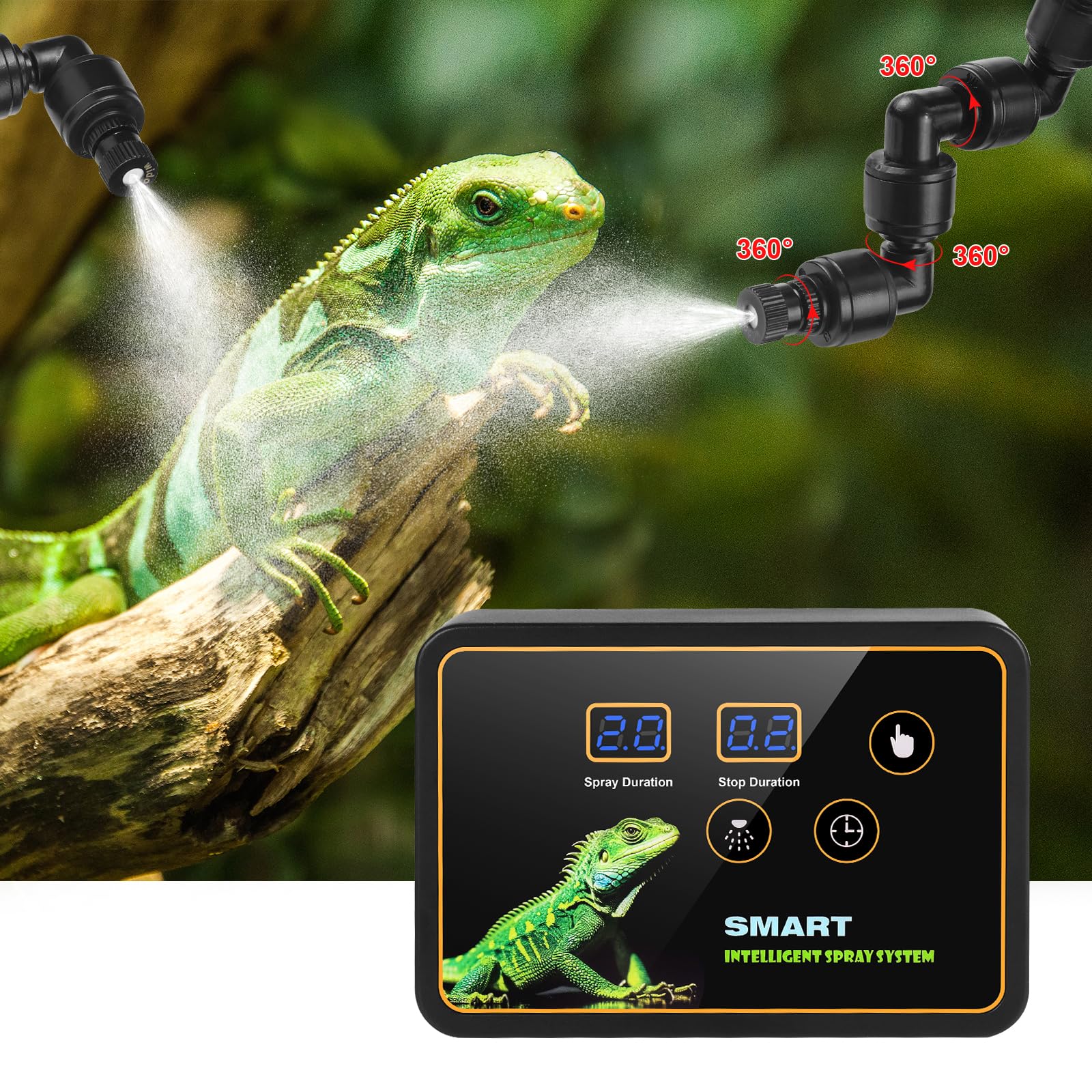 Reptilien Benebelungssystem Terrarium,GuKKK Intelligentes Reptilien Luftbefeuchter mit Schlauch mit Timer und Sprühdüsen 360 ° Verstellbare, Vernebler Terrarium für Amphibien Pflanzen