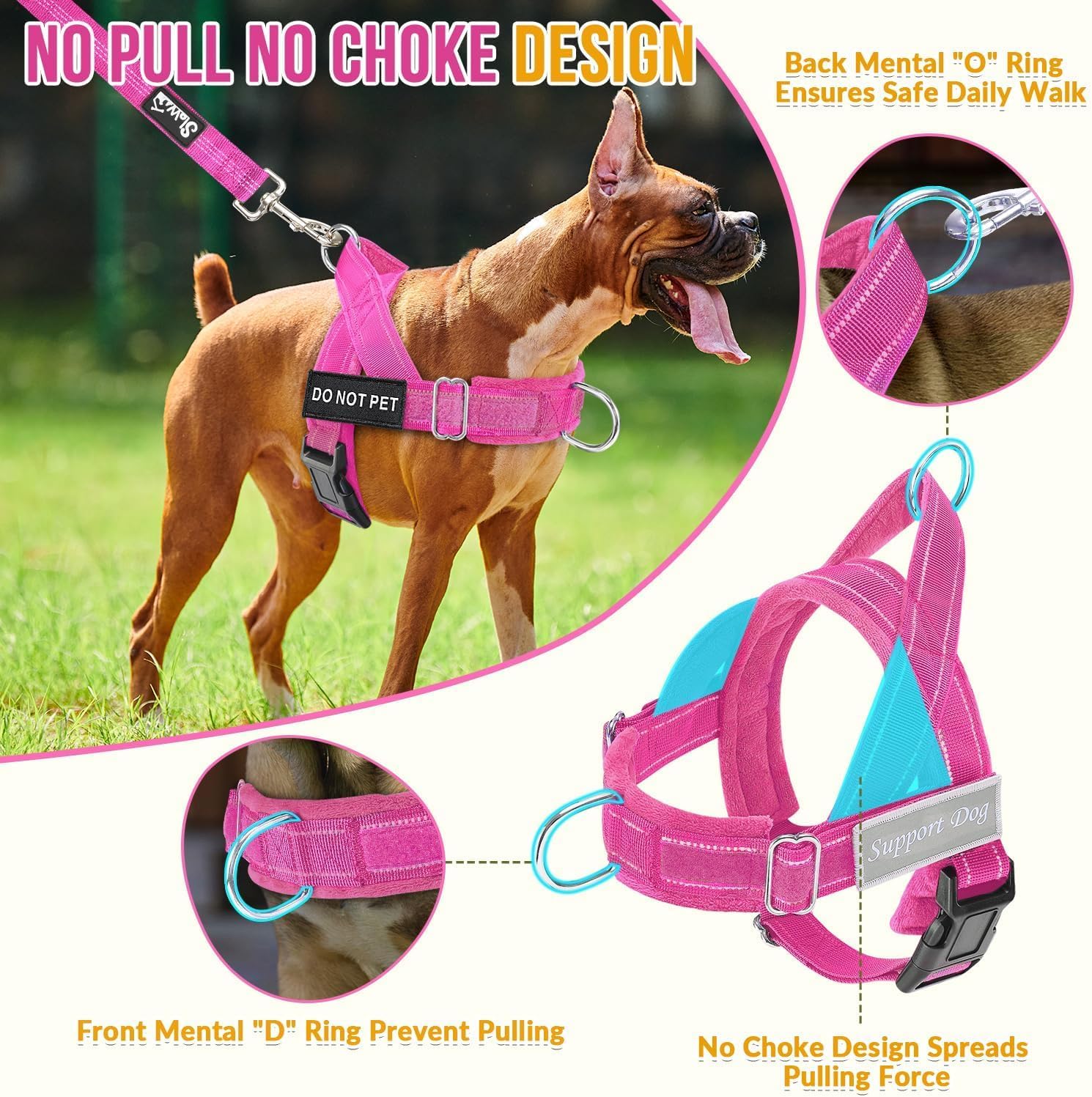 SlowTon No Pull Dog Harness - Heavy Duty Dog Harness and Leash Set for Medium Large Dogs, Reflective Tactical Harness with Soft Padded and Front Clip for Easy Walk and Training (FU, S)