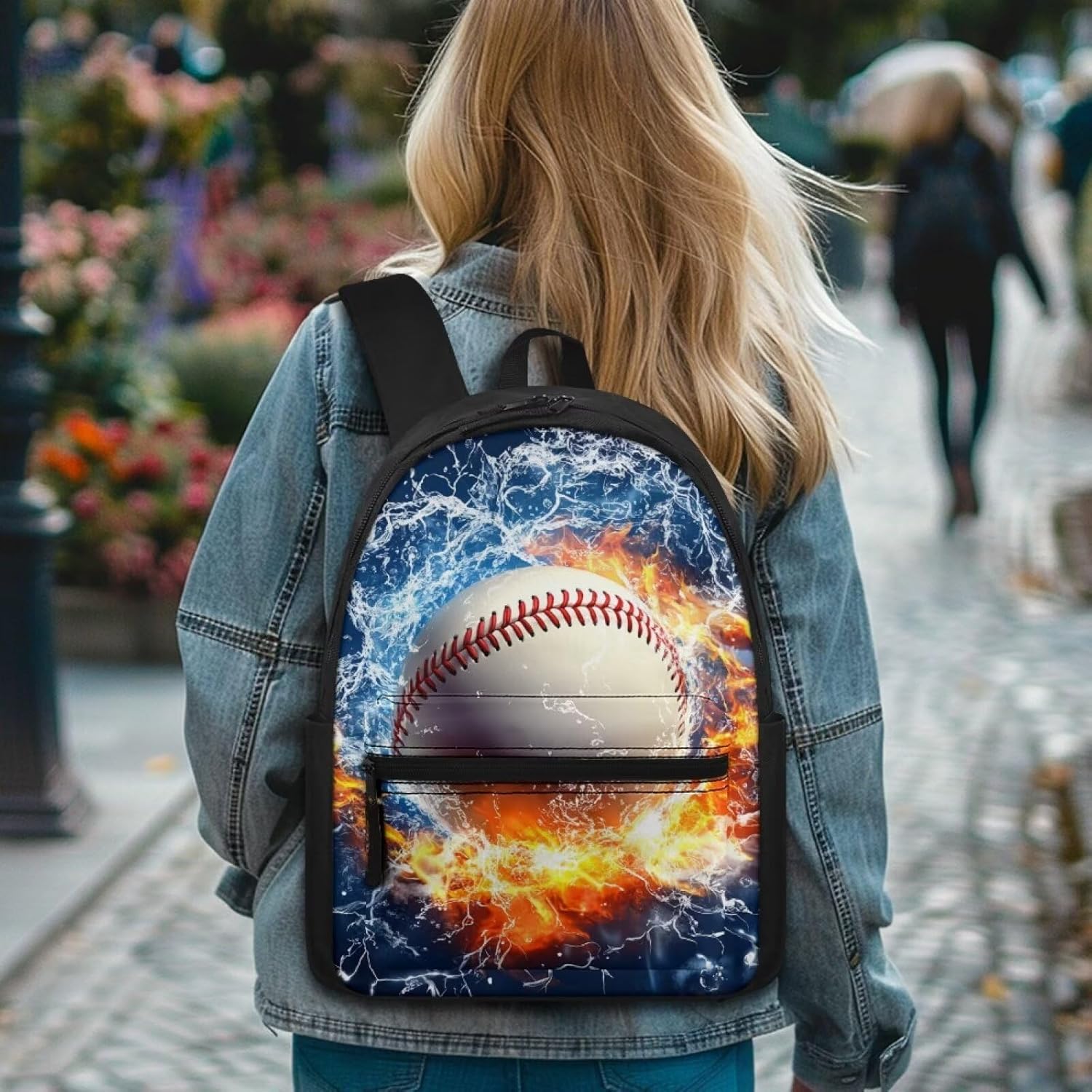 COEQINE 3D Baseball Flame Backpack with Lunch Box Boys Cool Kids School Bookbag Bag Set for Toddler Small School Bag Set for Child 2 Pcs