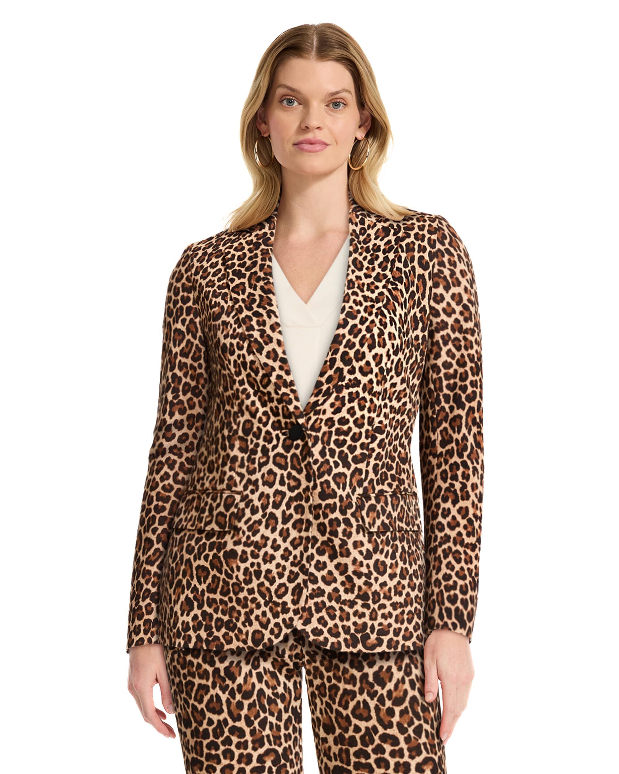 Anne Klein Womens Cotton Twill Cheetah Print Blazer