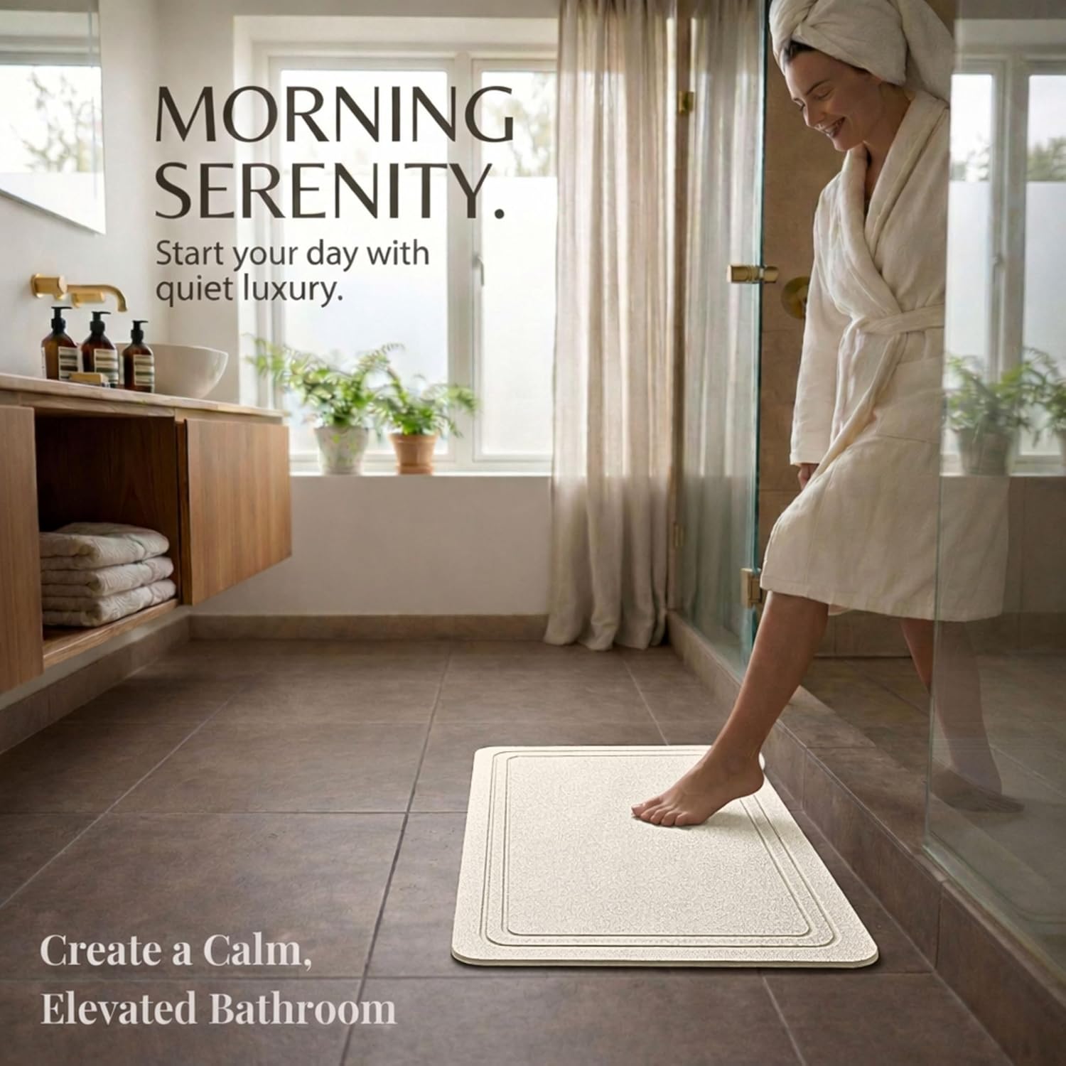 2 Pack Stone Bath Mat – Diatomaceous Earth Quick Drying Non-Slip Bathroom Mat – Super Absorbent Diatomite Shower Mat, Easy to Clean, Modern Bath Rug, 23.6" x 15.3" (2 Pack Beige - Linea)