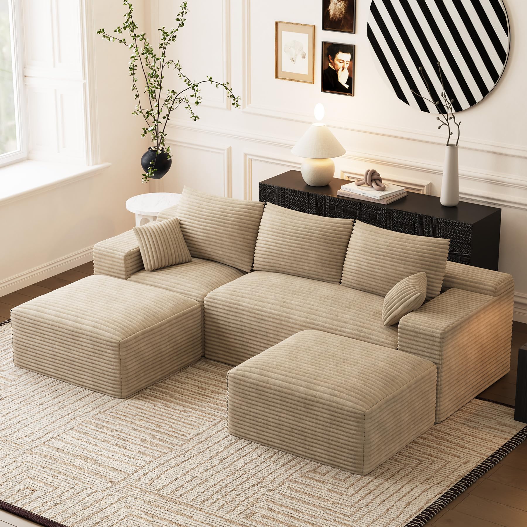 BEQAI Modular Sectional Sofa Cloud Couch, 108'' Comfy U Shaped Sectional Couches for Living Room, Deep Seat Cozy Fluffy Corduroy Boneless Couch