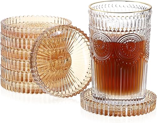 Miniatura 11 de JUXYES Juego de 5 posavasos de cristal tono ámbar redondos, tapetes para tazas de vidrio para bebidas, café, té, vino, posavasos decorativos