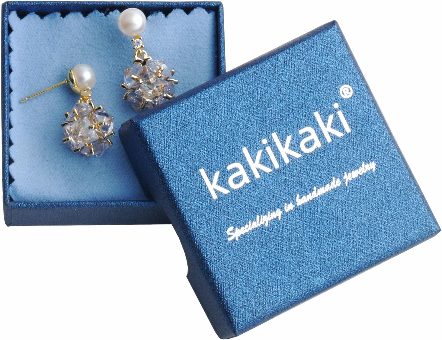 Handmade Freshwater Cultured Button Pearl CZ Crystals Drop Earrings for Women, 14K Gold Plated - Image 8