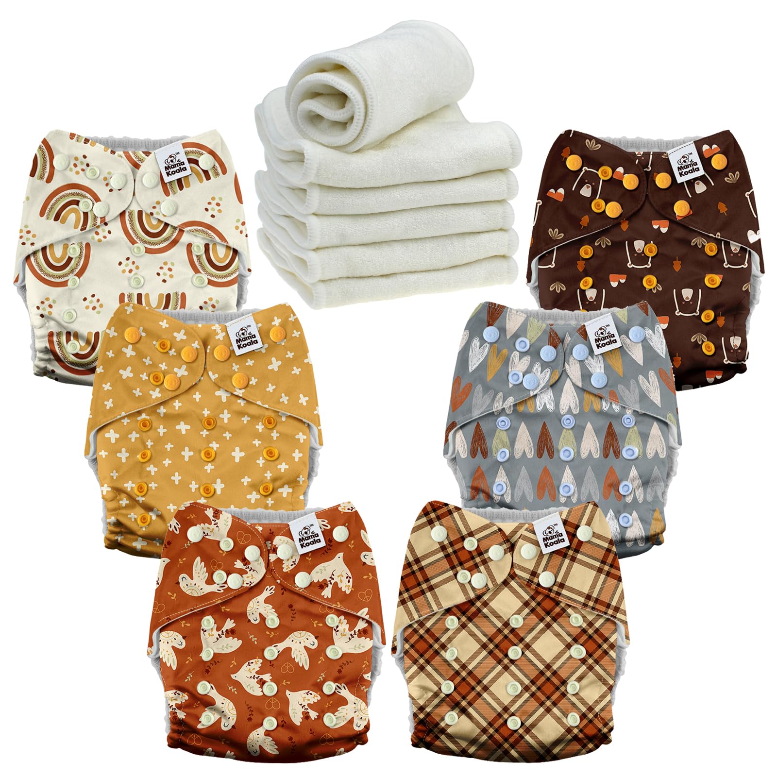 Mama Koala 6 Pack Reusable Cloth Diapers 3.0 for Babies Girls Newborn, One-Size Adjustable Baby Diaper, Durable Stitching, Back Opening for Inserts, Breathable Awj Lining, Leak Prevention-Peace &amp; Love