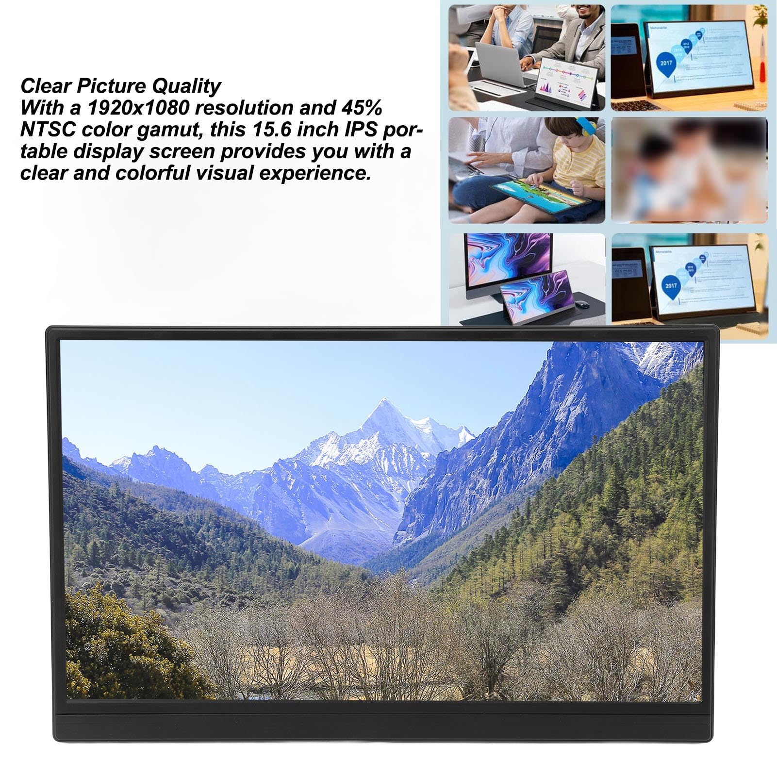 Alvinlite Moniteur Portable, Moniteur de Bureau de Jeu Ultra Fin IPS 15,6 Pouces, écran Tactile USB C 1920 x 1080P, écran LCD rafraîchi 60 Hz, Moniteur Externe pour Ordinateur