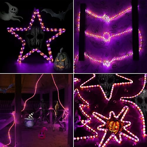 Miniatura 5 de BrizLabs Luces de cuerda naranja y morada, 18 pies, 216 luces LED de Halloween, cuerda transparente impermeable, luces de tubo para exteriores,